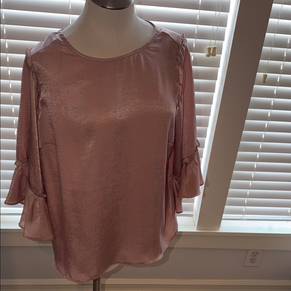 LC Lauren Conrad Shimmering Pink Blouse with Ruffle Sleeves